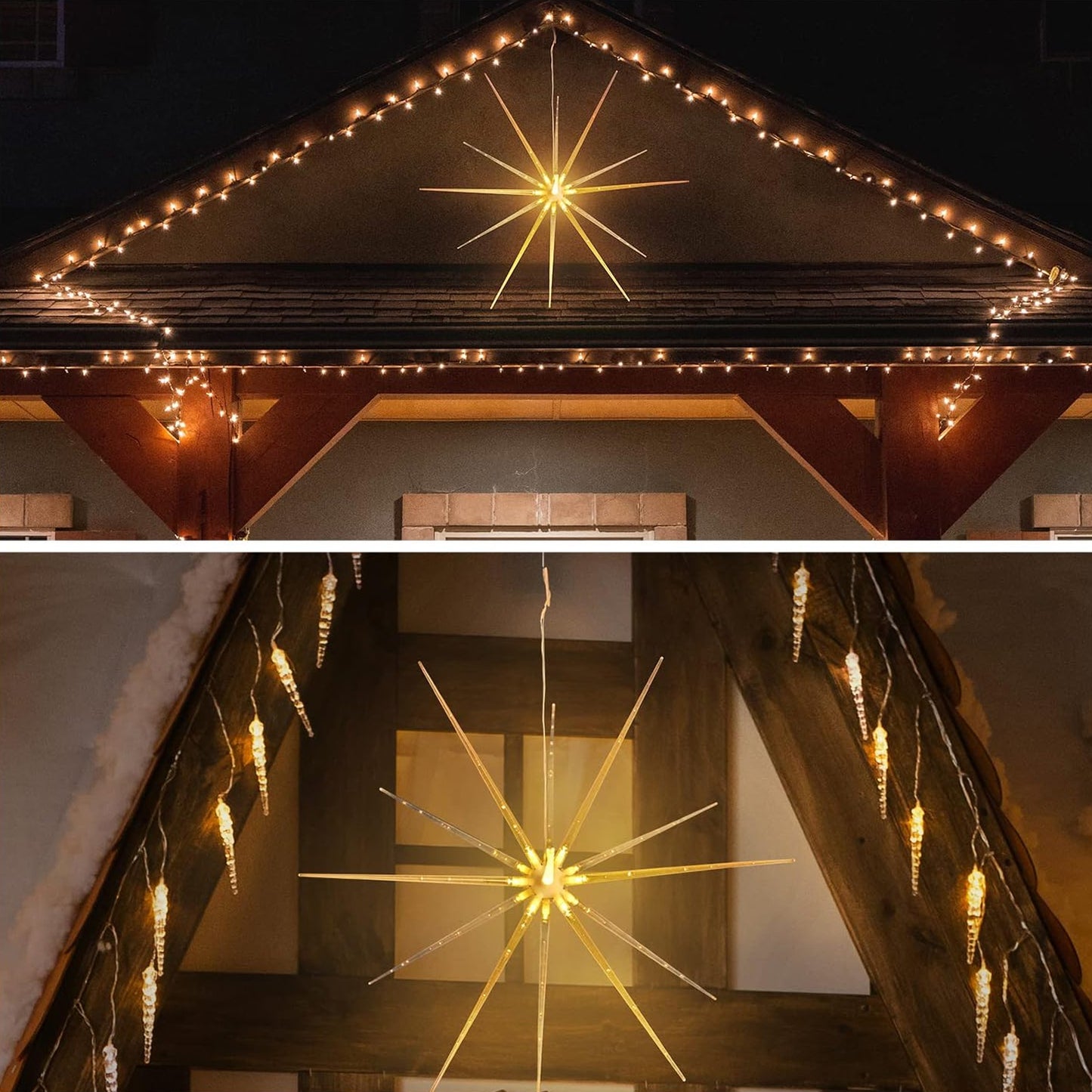 3d Gold Star Hanging Decoration Star Acrylic Look Hanging Luminous Star For Windows Home Garden Festive Embellishments For Holiday Parties Weddings Birthday Home Decoration ( Big Medium Small )