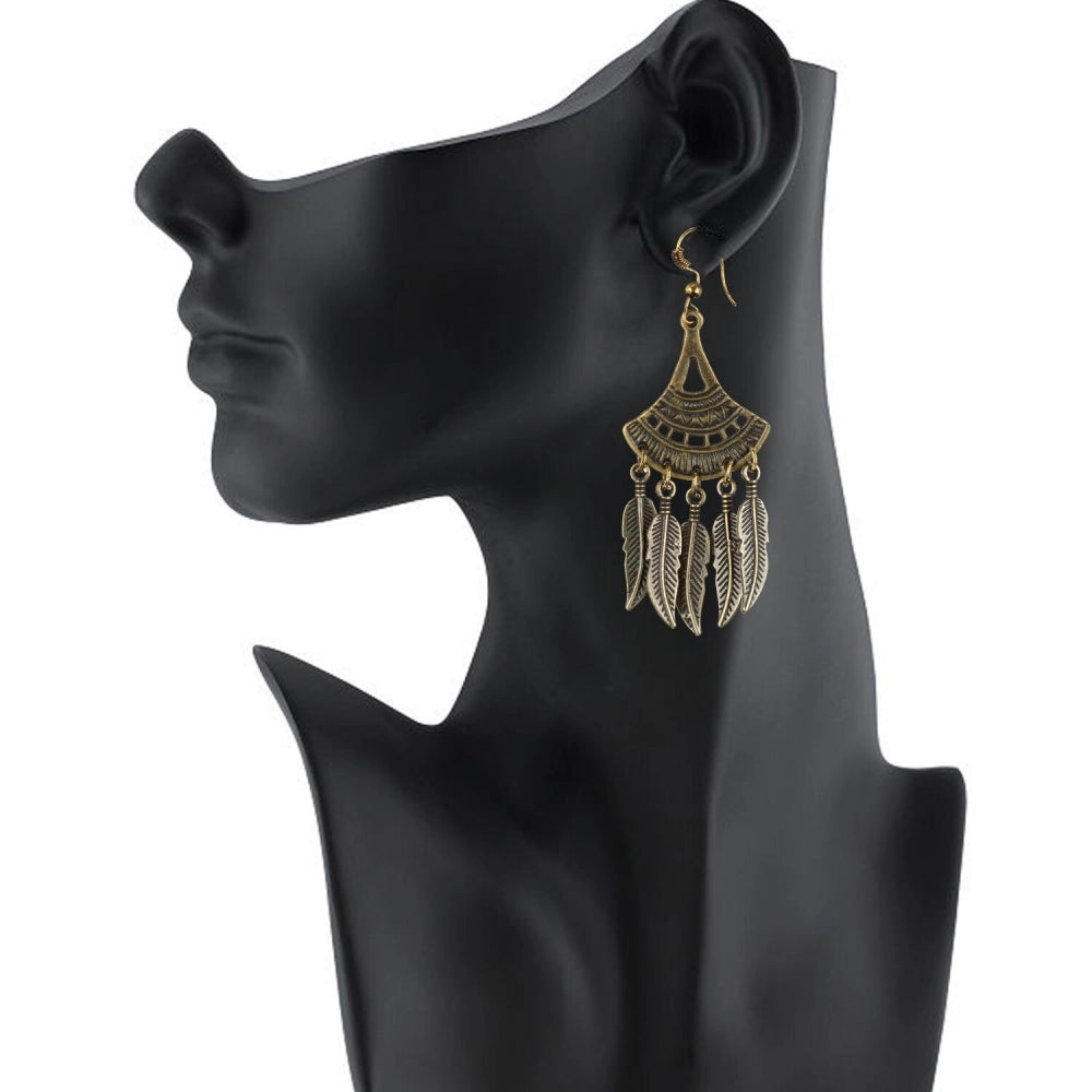 Women's Gold Plated Leaf Design Earrings-Gold