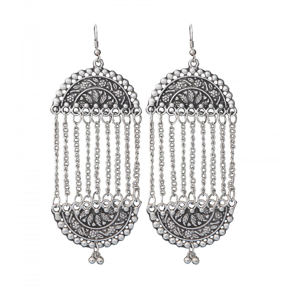 Women's Silver Plated Hook Dangler Hanging Earrings-Silver