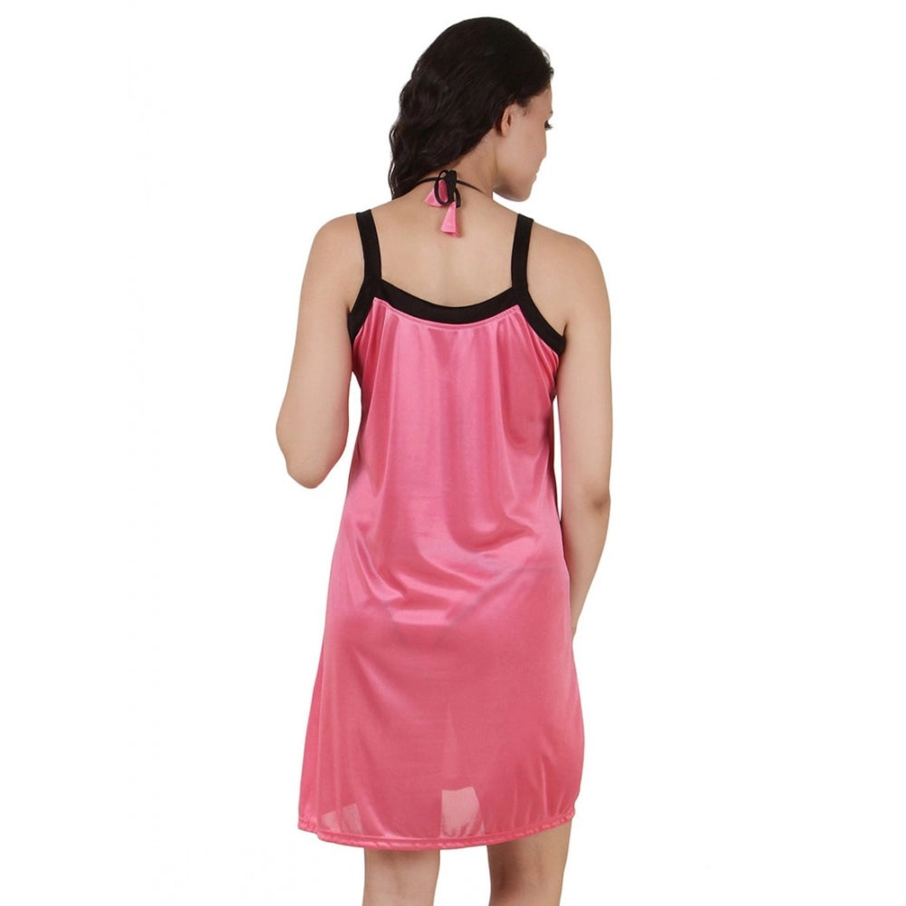 Women's Satin Short Nighty with Sleeve Less(Color: Coral Pink, Neck Type: Square Neck)