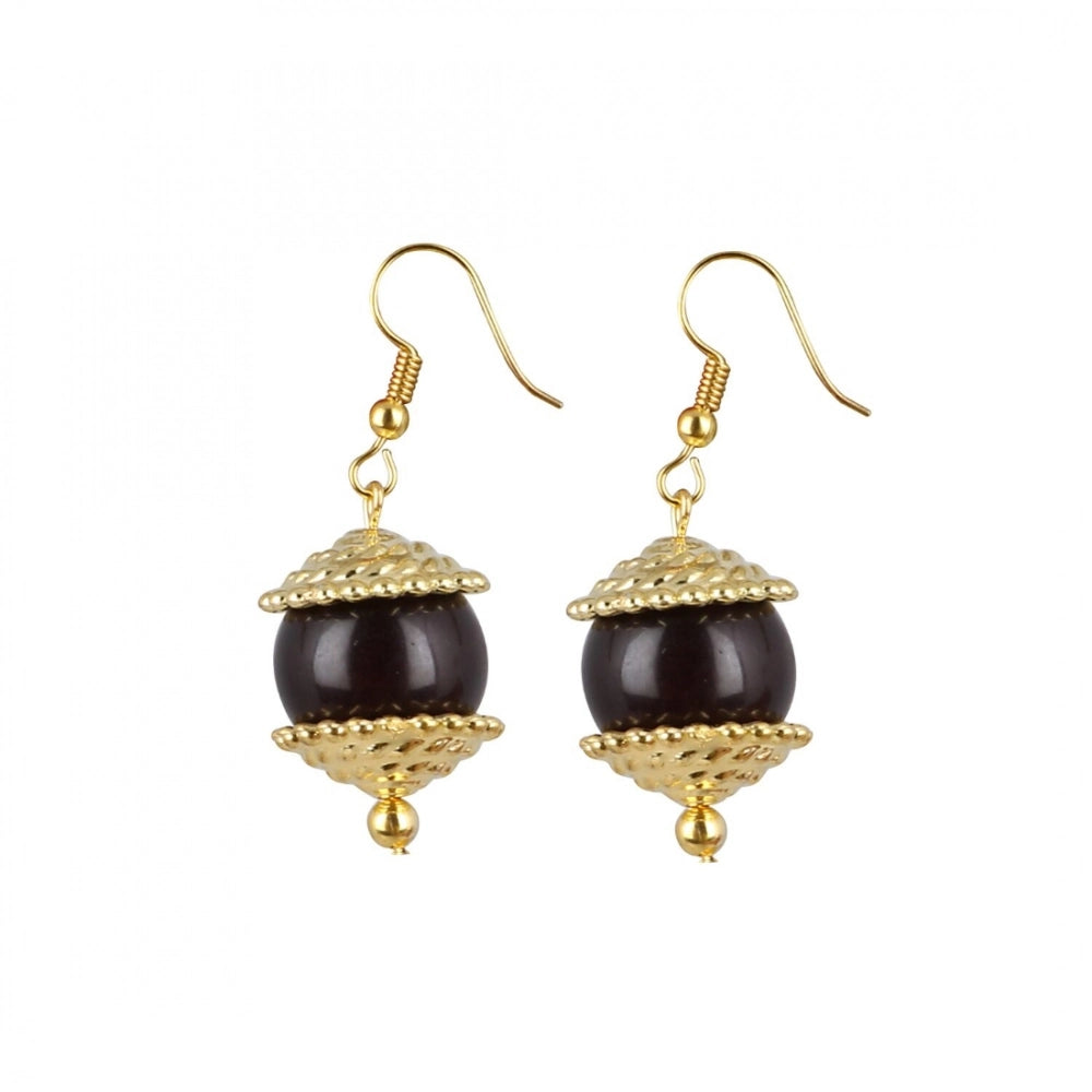 Women's Designer Dark Brown and Golden Beads South Style Necklace (Color: Black)