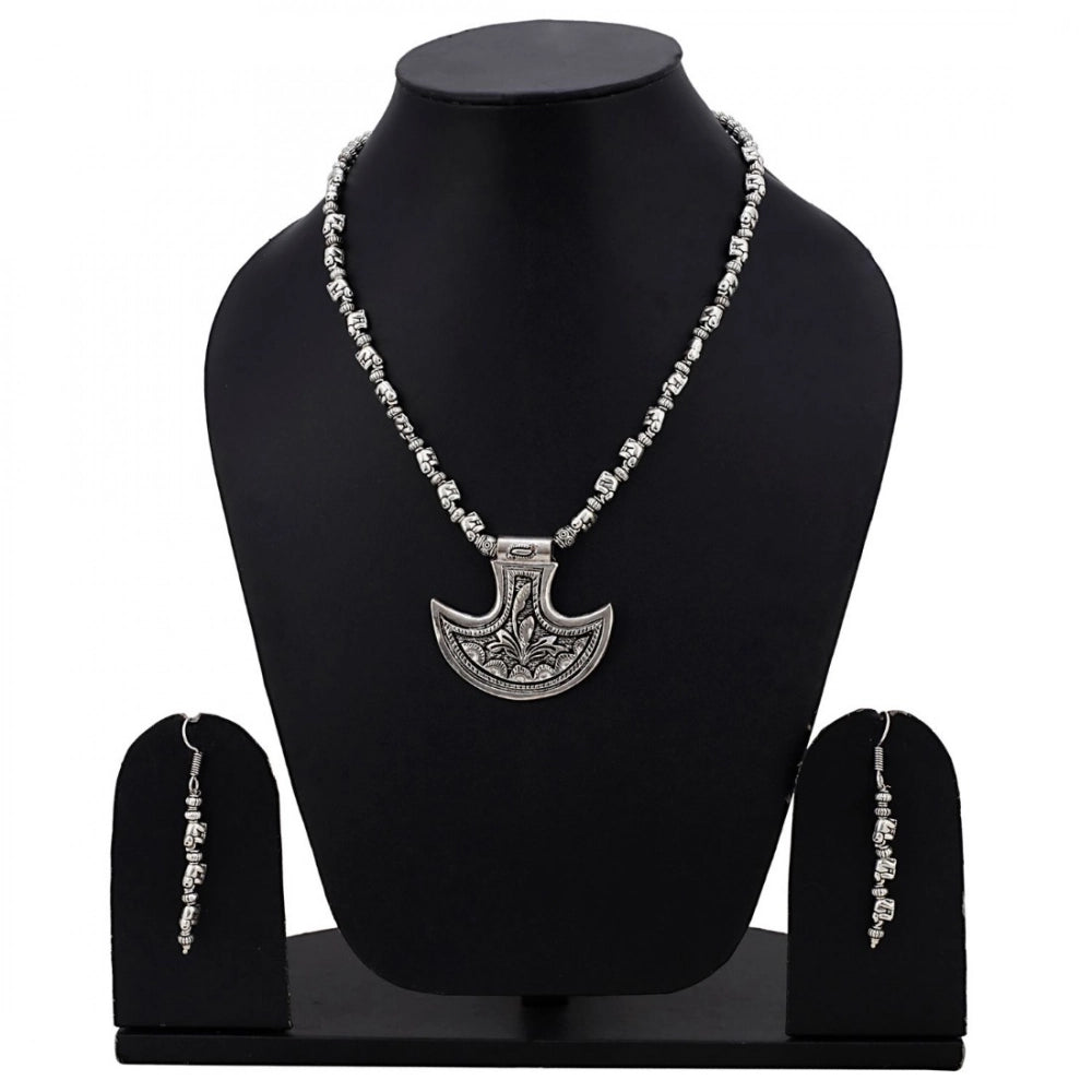 Silver Oxidised Contemporary German Silver Necklace Set For Women