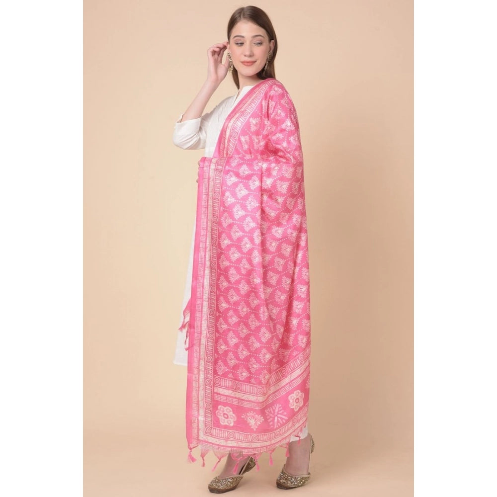 Generic Women's Art Silk Printed Dupatta (Pink, Length: 2.25 to 2.50 Mtr)