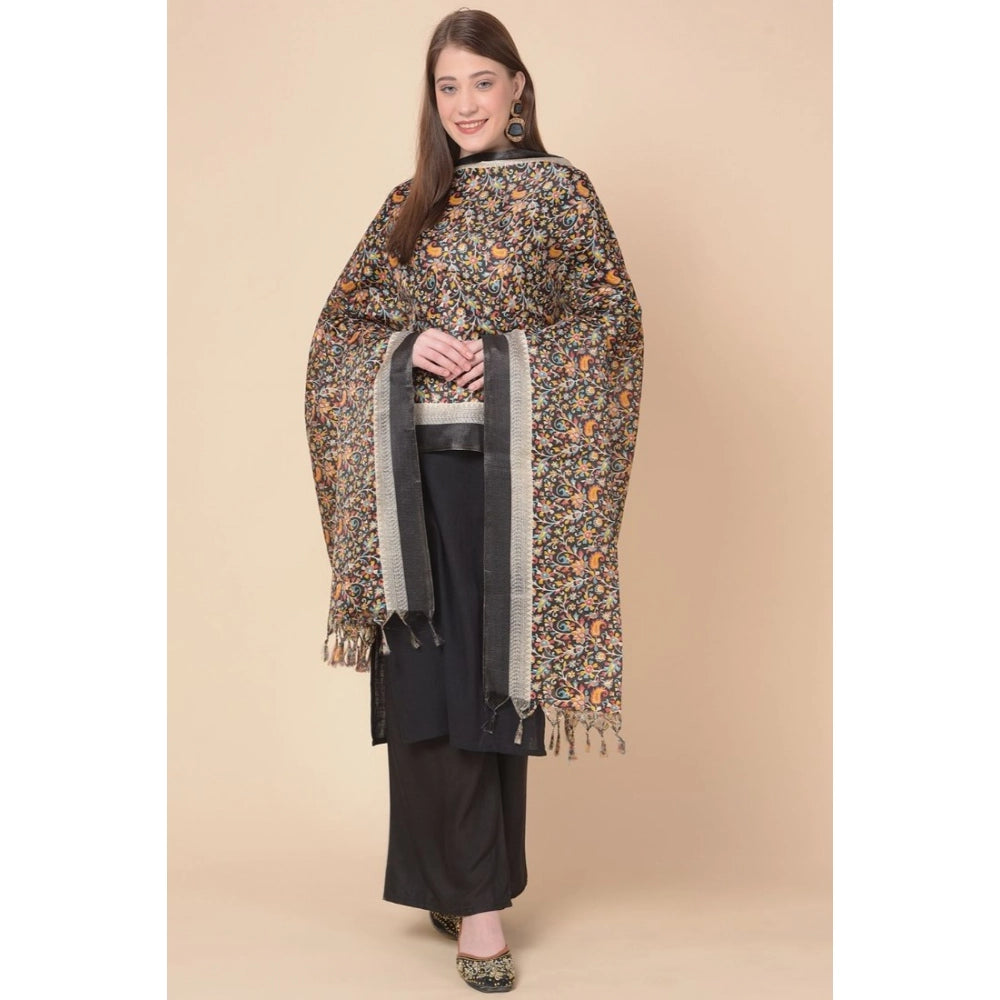 Generic Women's Art Silk Printed Dupatta (Black, Length: 2.25 to 2.50 Mtr)