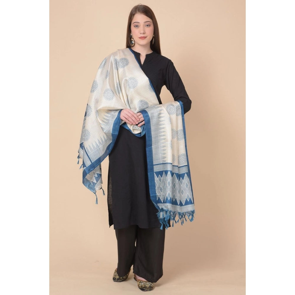Generic Women's Art Silk Printed Dupatta (Turquoise, Length: 2.25 to 2.50 Mtr)