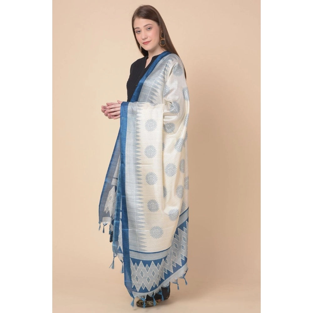 Generic Women's Art Silk Printed Dupatta (Turquoise, Length: 2.25 to 2.50 Mtr)