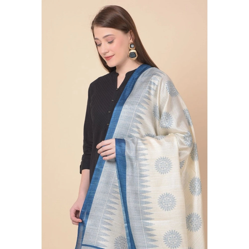 Generic Women's Art Silk Printed Dupatta (Turquoise, Length: 2.25 to 2.50 Mtr)