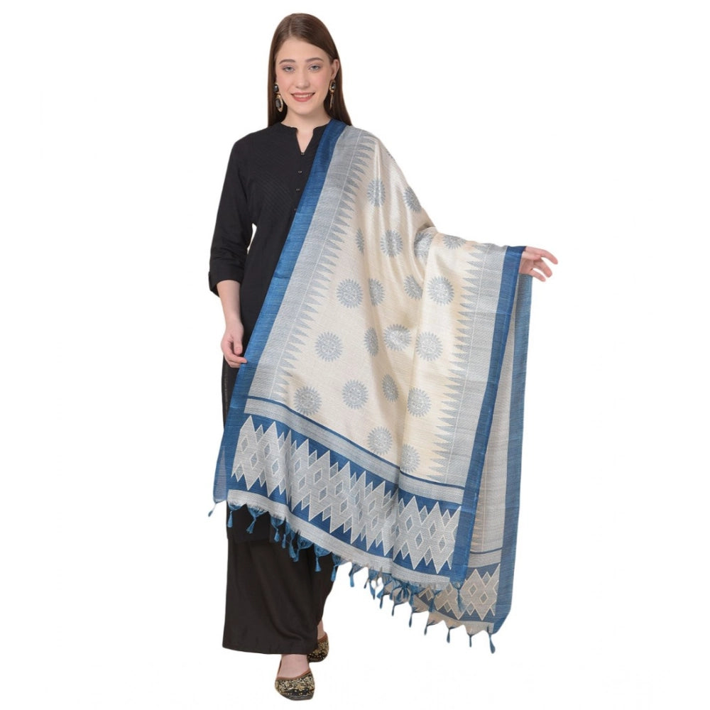 Generic Women's Art Silk Printed Dupatta (Turquoise, Length: 2.25 to 2.50 Mtr)