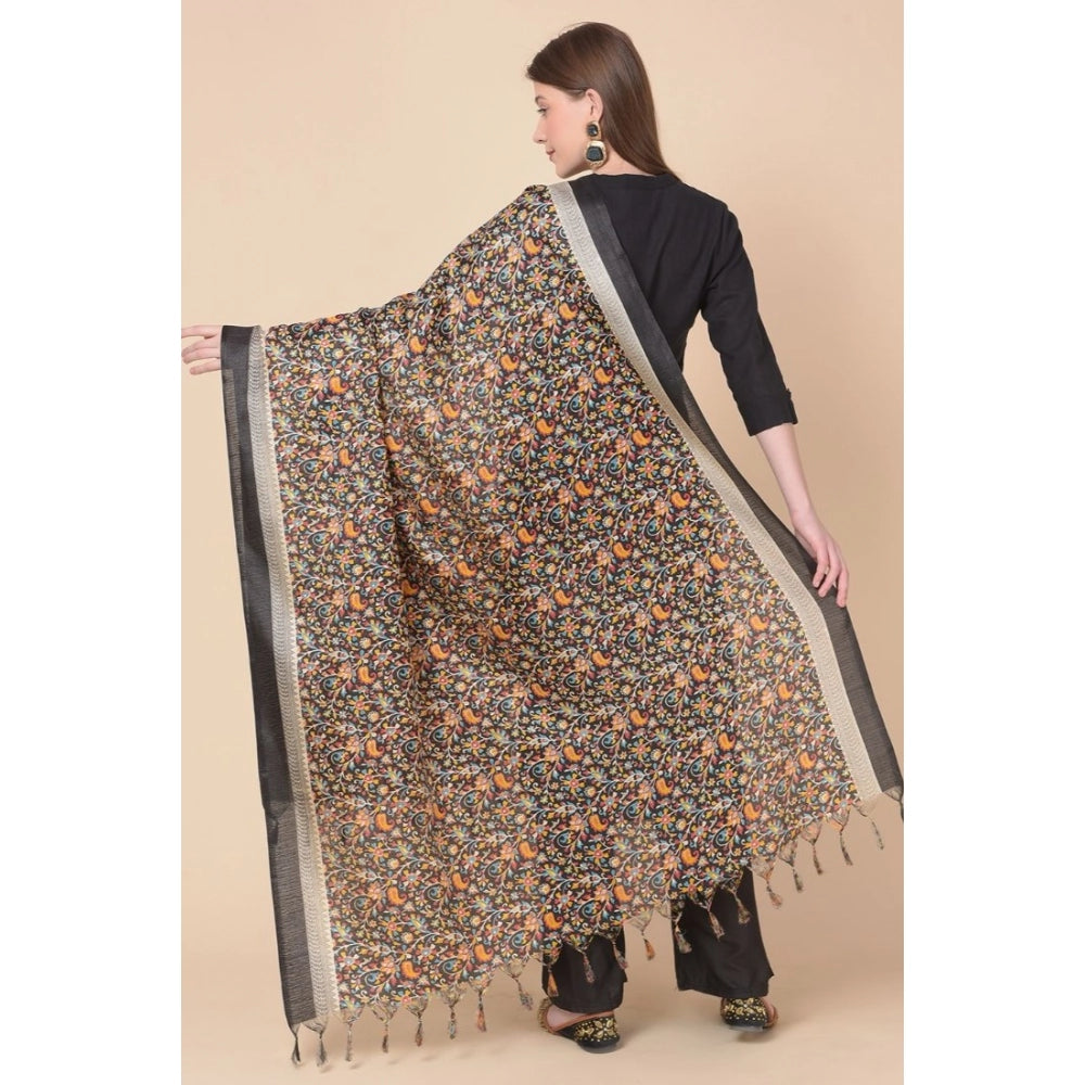 Generic Women's Art Silk Printed Dupatta (Black, Length: 2.25 to 2.50 Mtr)
