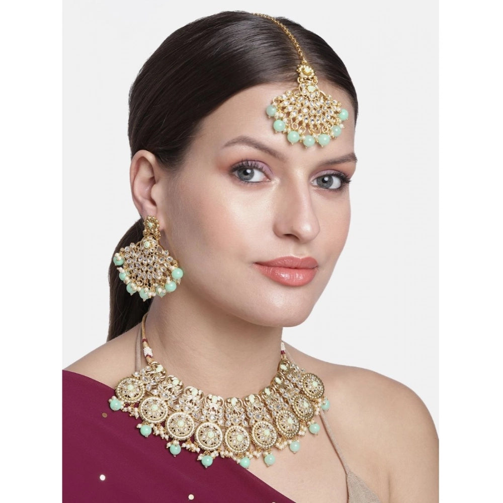 Women's Rose Gold Plated Alloy Necklace & Earings Set (Light Green)
