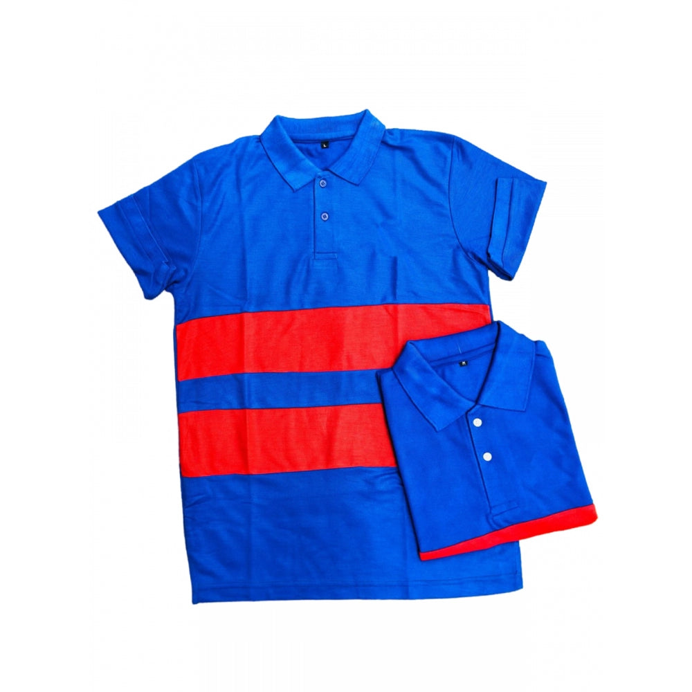 Generic Men's Casual Short Sleeves Cotton Polo Neck T-shirt (Blue)