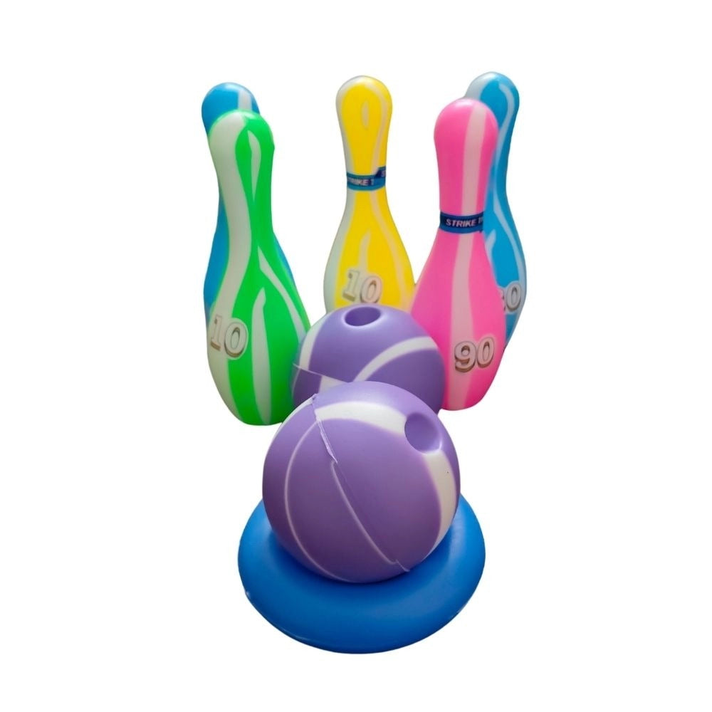 Junior Bowling Set With 5 Bottles 2 Balls And 1 Ball Stand Ring | Plastic | Toys| 1+ Years
