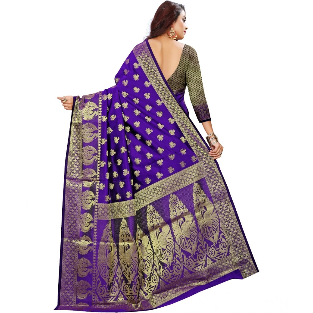 Women's Jacquard Woven Saree With Unstitched Blouse 5.5Mtr (Purple)