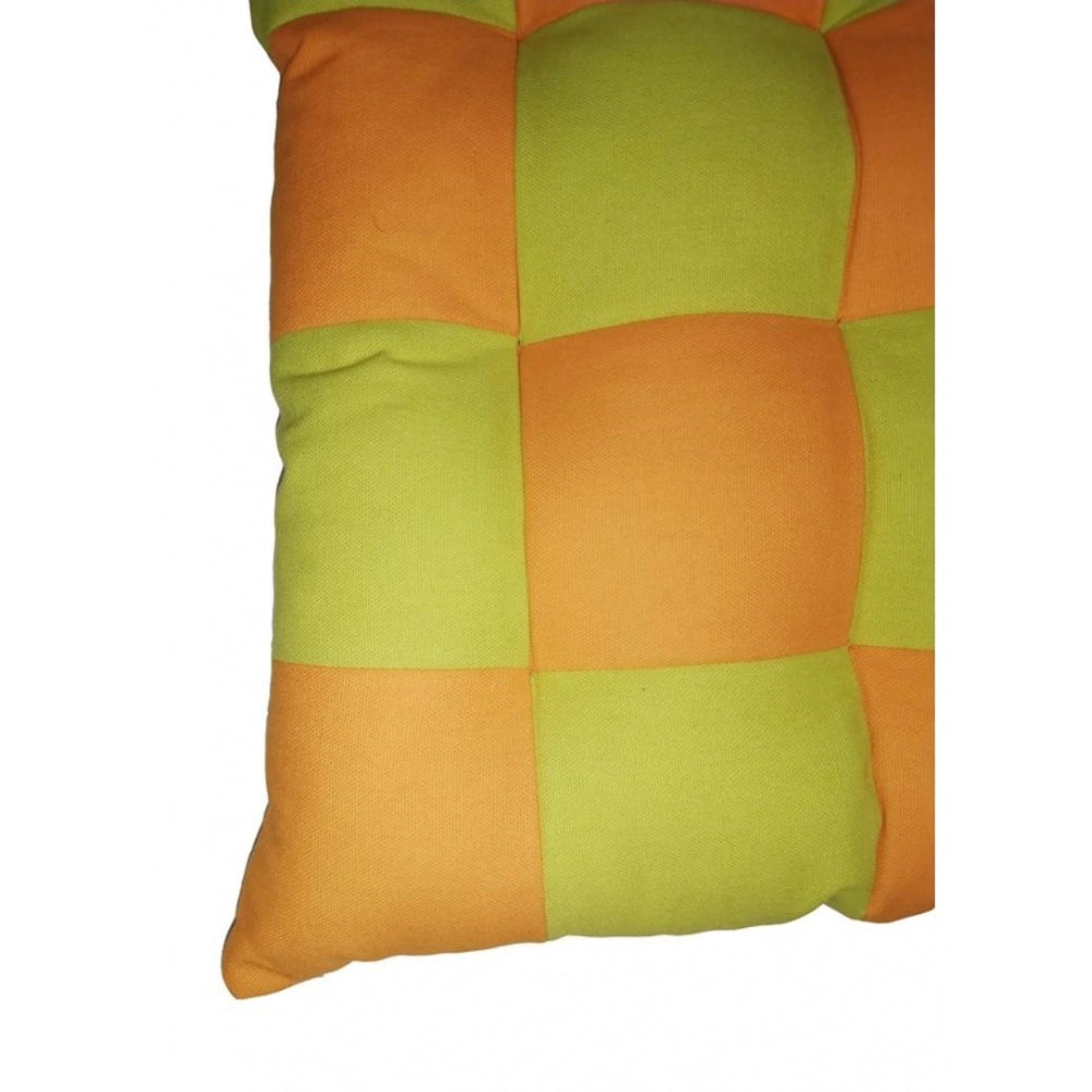 Generic Cotton Blended Solid Chair Cushions (Green & Mustard, Size: 16x16 In)