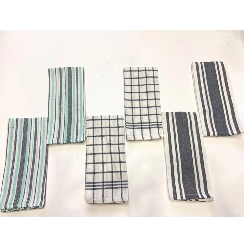 Generic Pack Of_6 Cotton Checkered Kitchen Towel Sets (Grey, Size: 18x28 In)