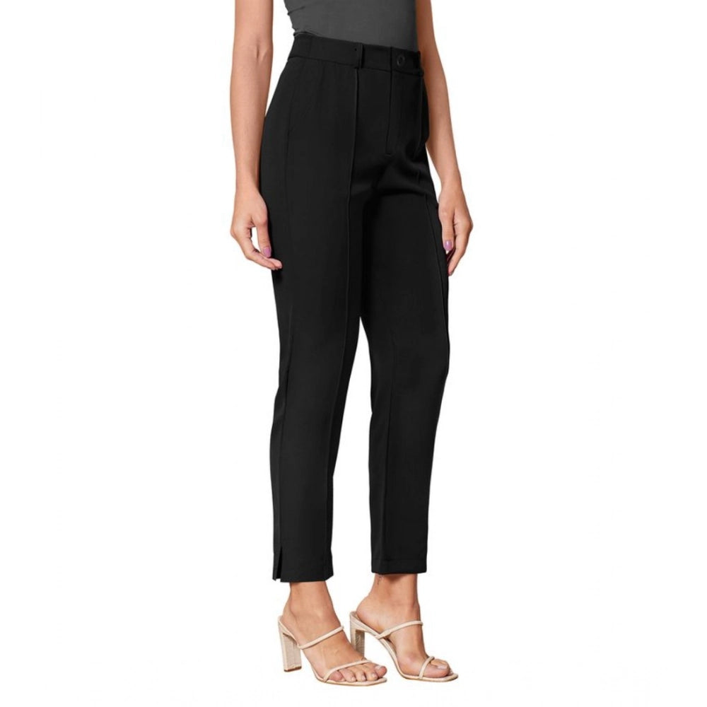 Generic Women's Polyester Solid With Pocket Pant (Black)