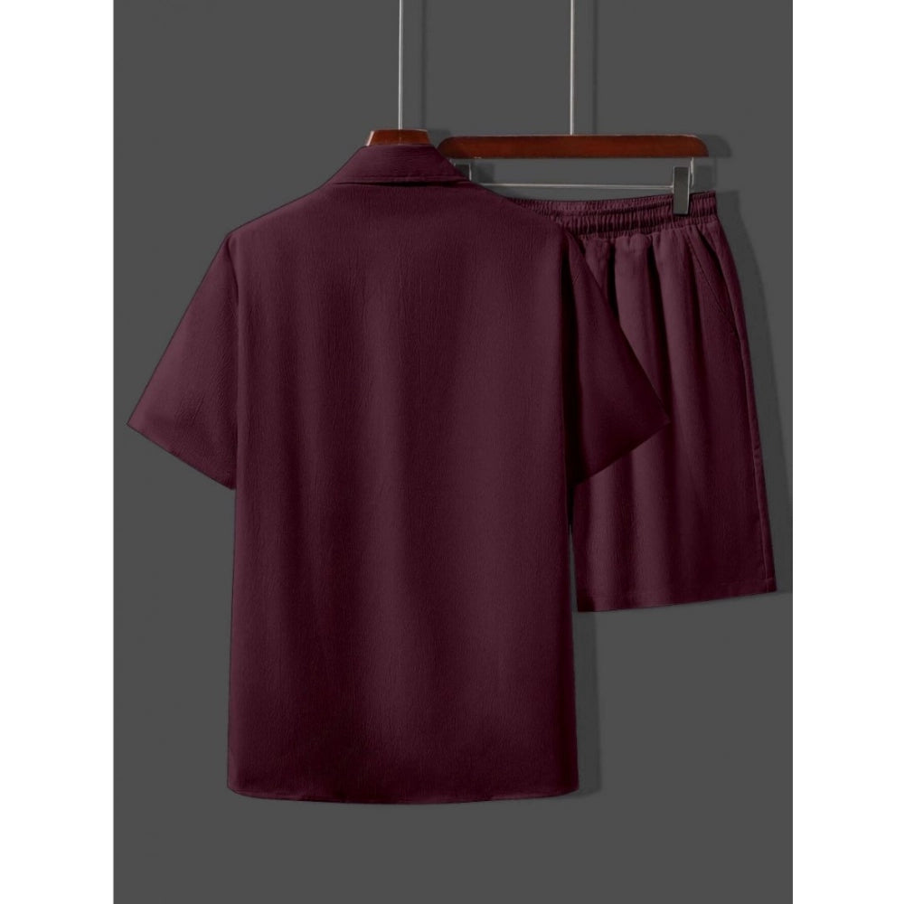 Generic Men's Popcon Solid Half Sleeve Shirt and Shorts Set (Maroon)