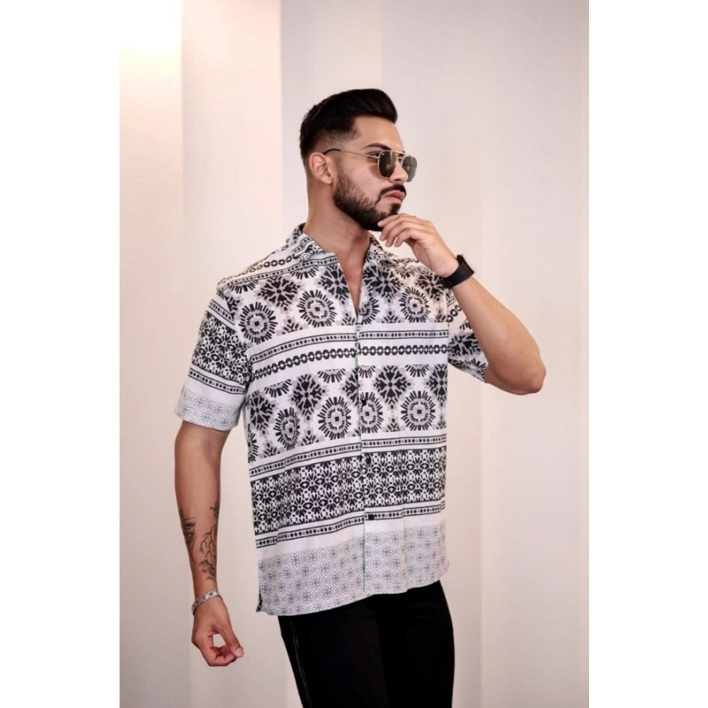 Generic Men's Linen Printed Half Sleeve Shirt (Black White)