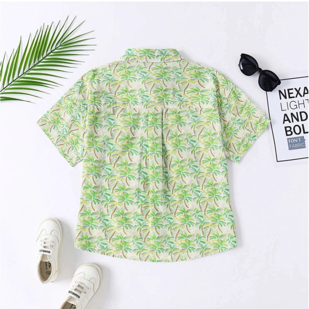 Generic Boy's Cotton Blend Printed Short Sleeve Shirt (Green)