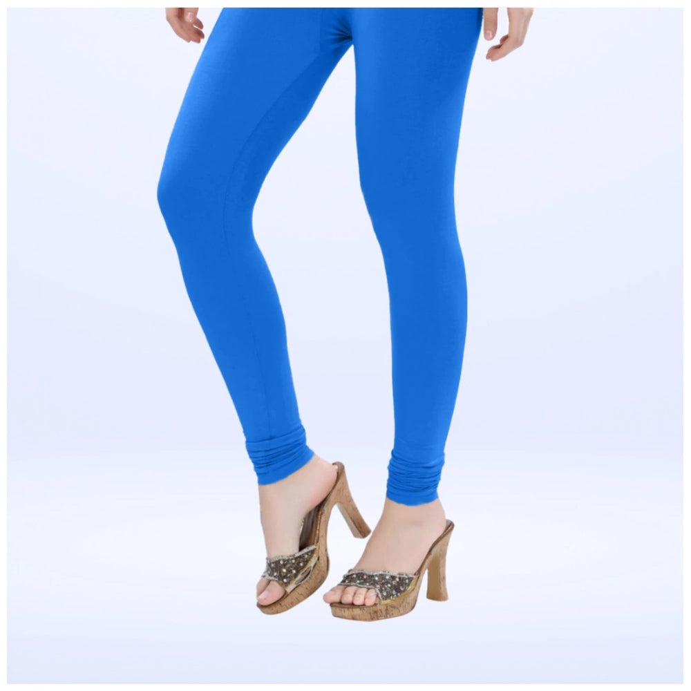 Generic Women's Cotton Blended Solid Churidar leggings (Blue)