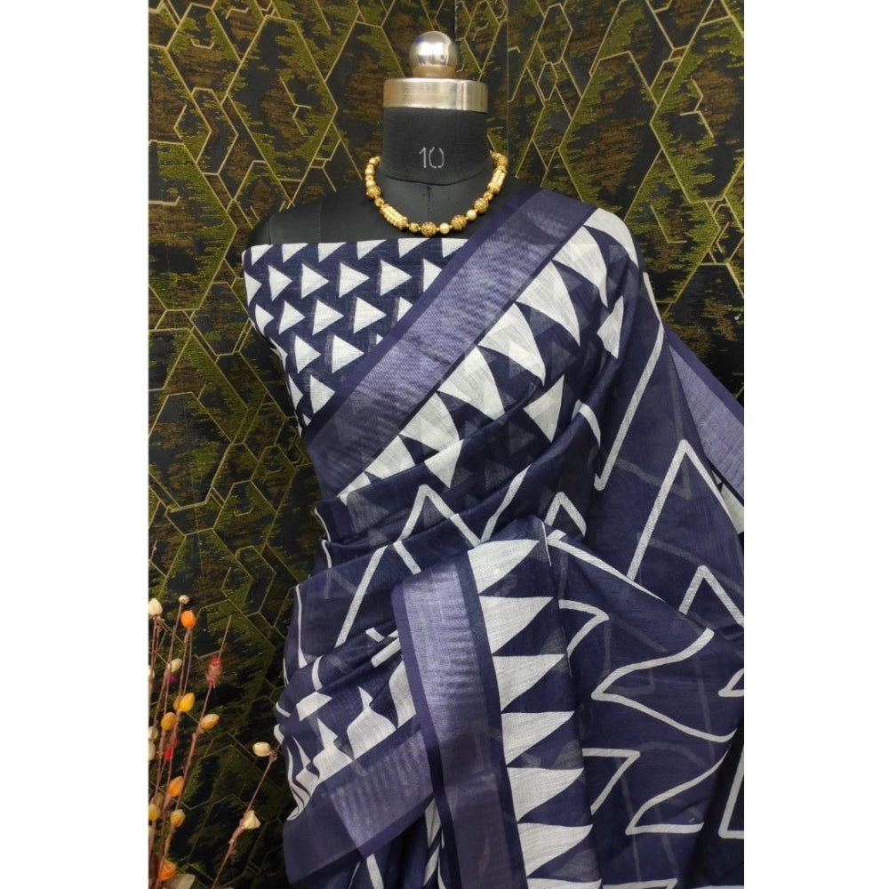 Women's Cotton Linen Woven Design Saree With Unstitched Blouse 5.5Mtr (Grey)