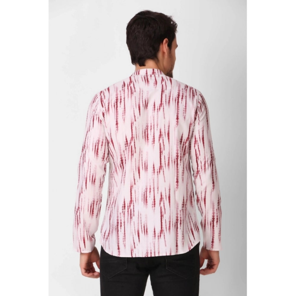 Generic Men's Cotton Rayon Digital Printed Mandarin Collar Short Kurta (Pink)