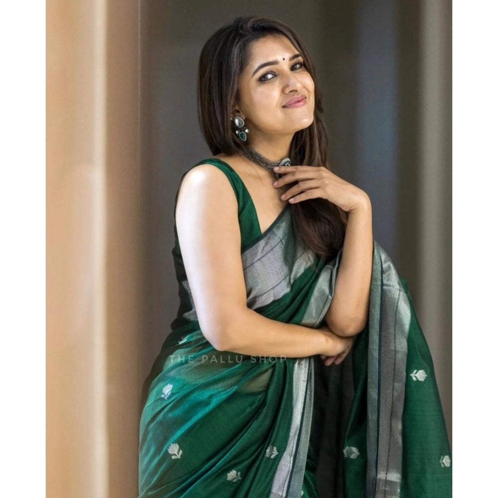 Women's Cotton Printed Saree With Unstitched Blouse 5.5Mtr (Green)