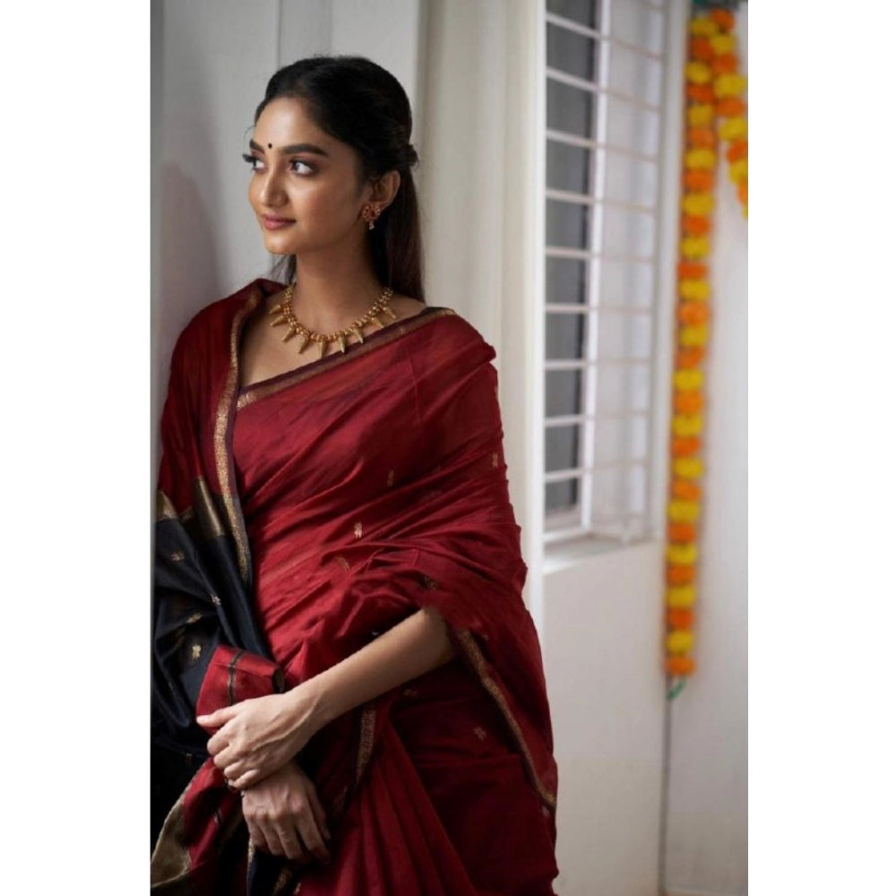 Women's Cotton Printed Saree With Unstitched Blouse 5.5Mtr (Red)
