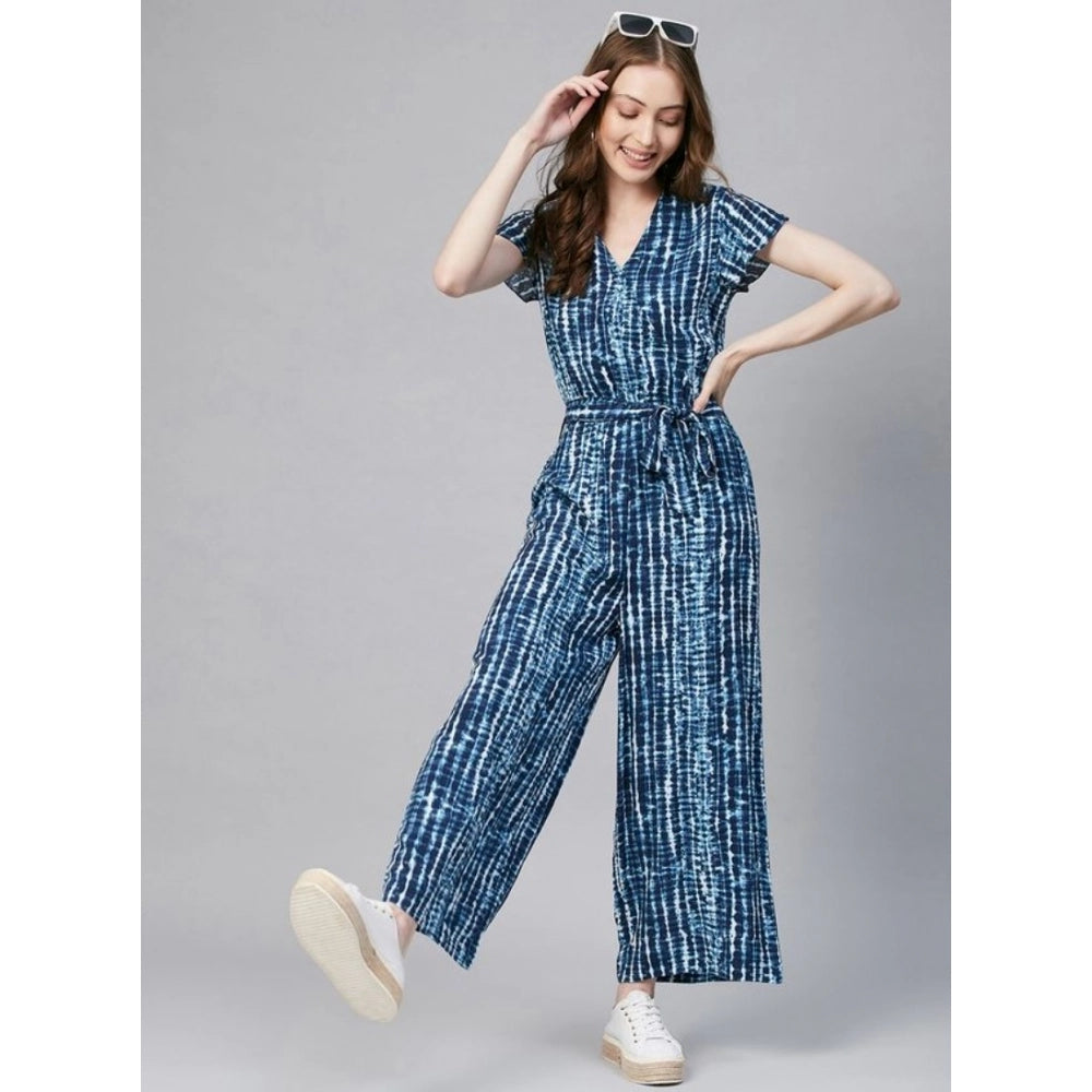 Generic Women's Rayon Tie & Dye Short Sleeve Jumpsuit (Blue)