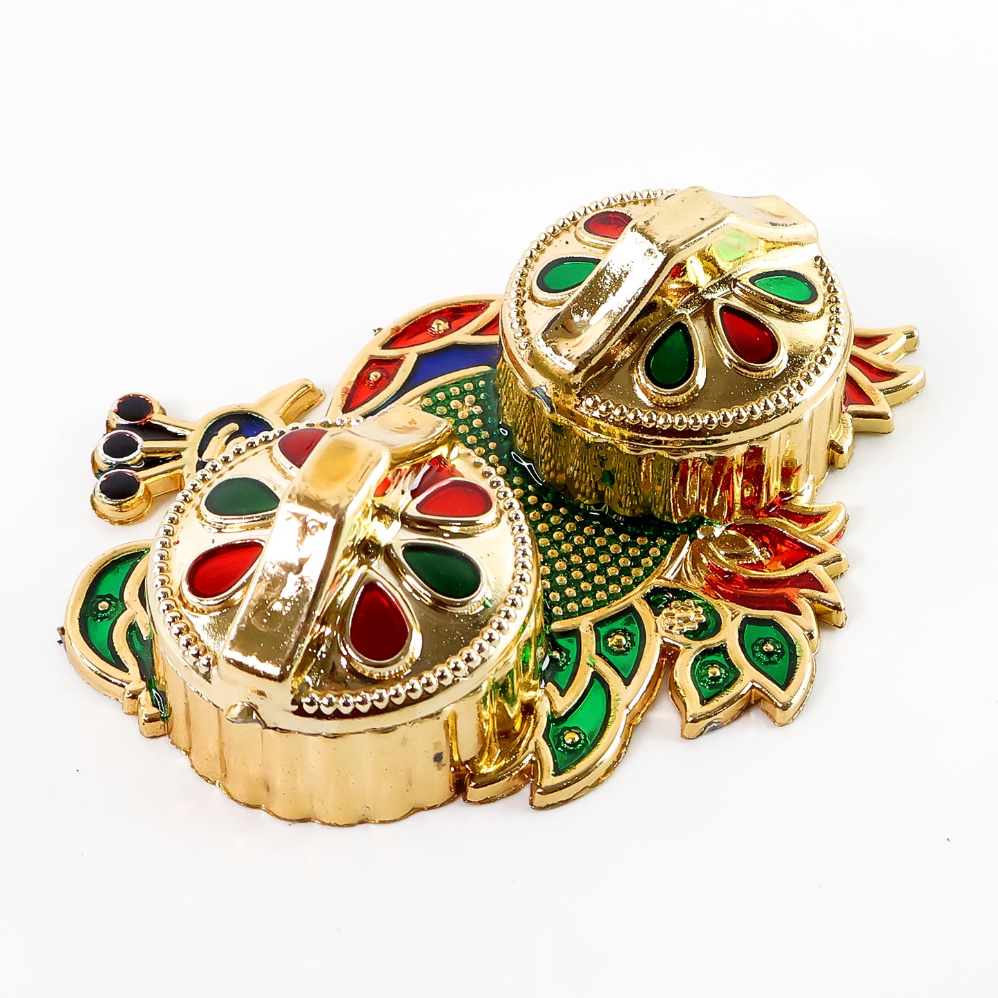 Peacock Design Metal Kumkum Rolichawal Box - (1 Pc)