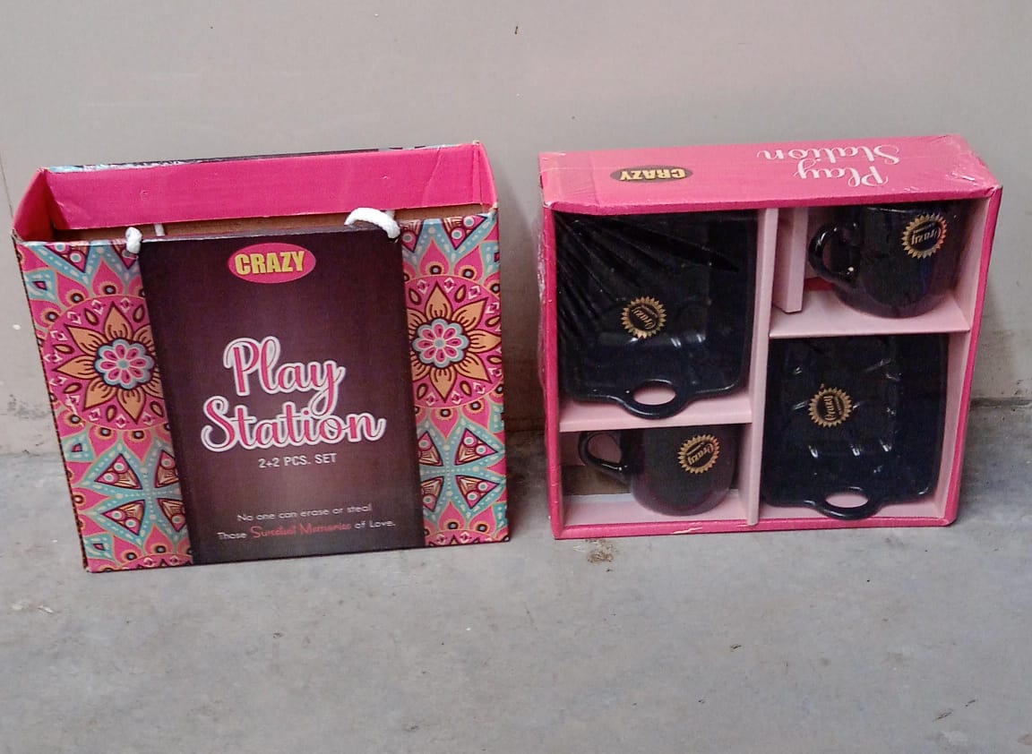 8229 Play Station Ceramic Tea Cups Mug Set With Handle Serving Bowl Milk Cup Coffee Cup Tea Cup Breakfast Cup Drinking Mug Or Outdoor For Household Gift For Birthday Wedding Party (4 Pcs Set)