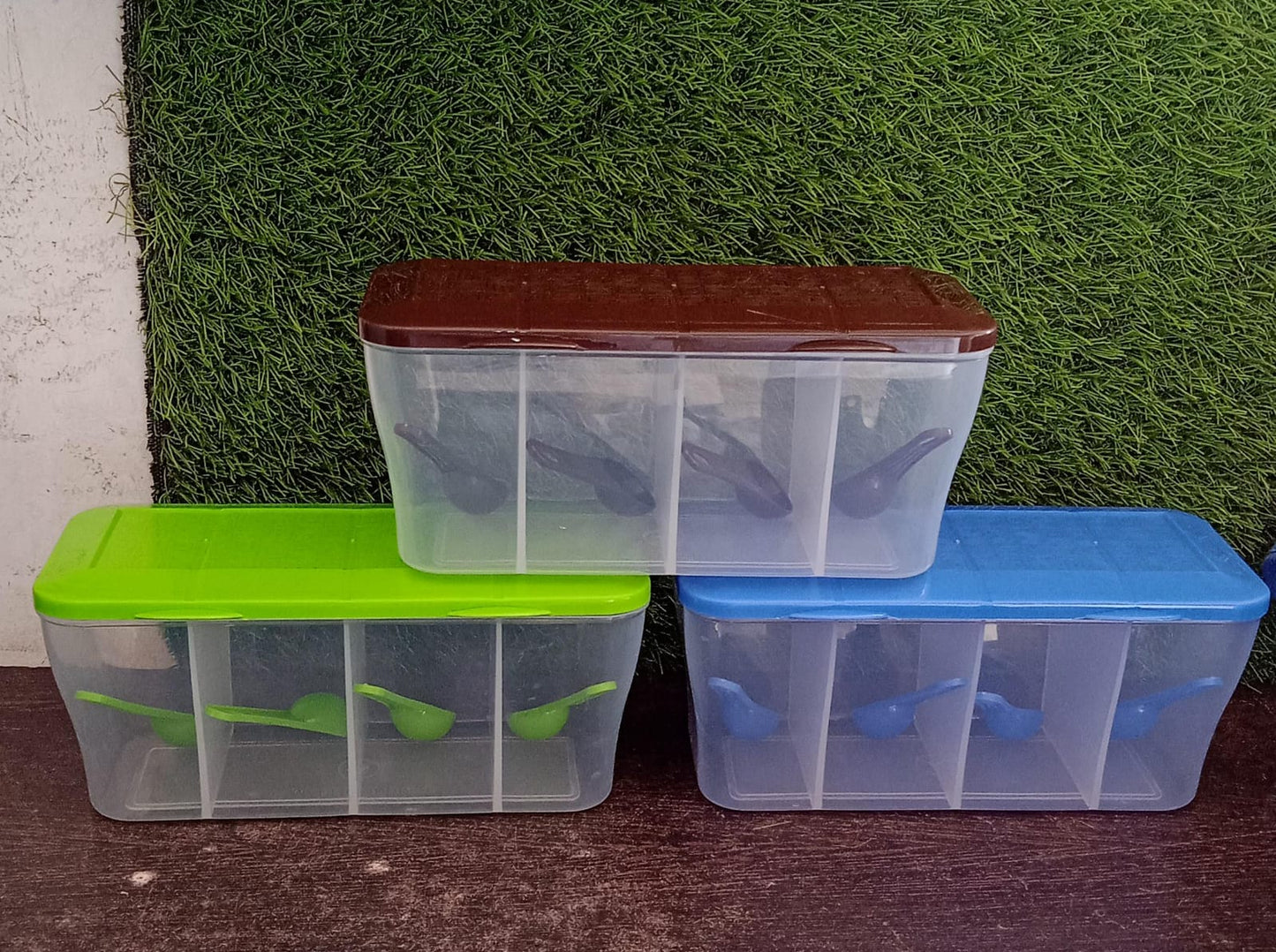 5578 Kitchen Multipurpose Air-tight 4 Sections Storage Containers Pickle (Achar) Jar With 4 Spoon For Each Section (1 Pc Mix Color)