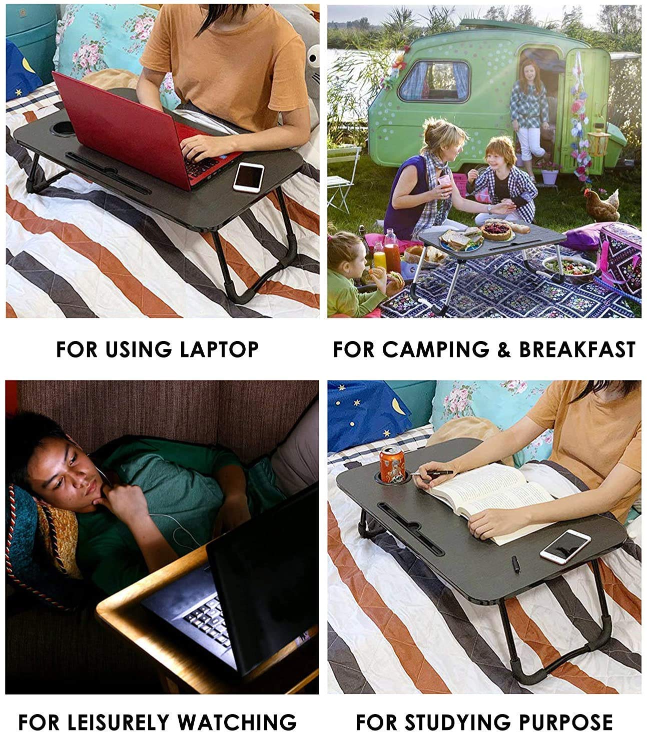 7858 Foldable Bed Study Table Portable Multifunction Laptop Table Lapdesk For Children Bed Foldable Table Work Office Home With Tablet Slot Cup Holder