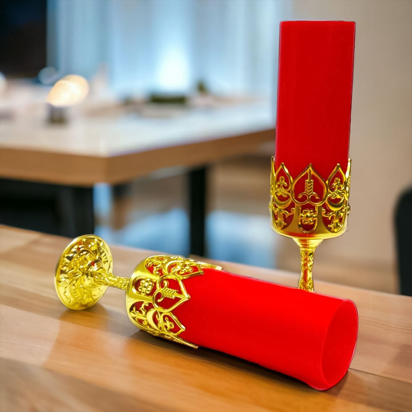 Decorative Led Candle Light Lamps With Golden Stand (2 Pc)