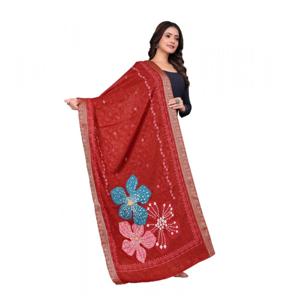 Generic Women's chanderi silk Printed Dupatta (Red, Length: 2 Mtr)