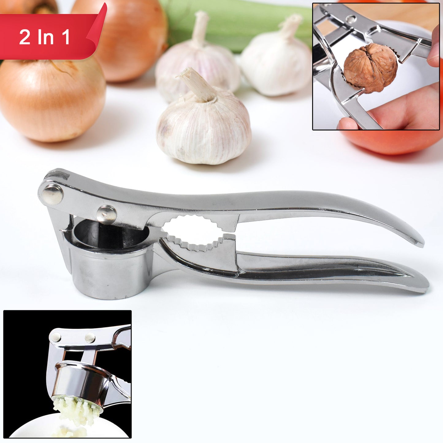 2 In1 Garlic Masher Premium Garlic Press Walnut Cracker Opener (1 Pc)