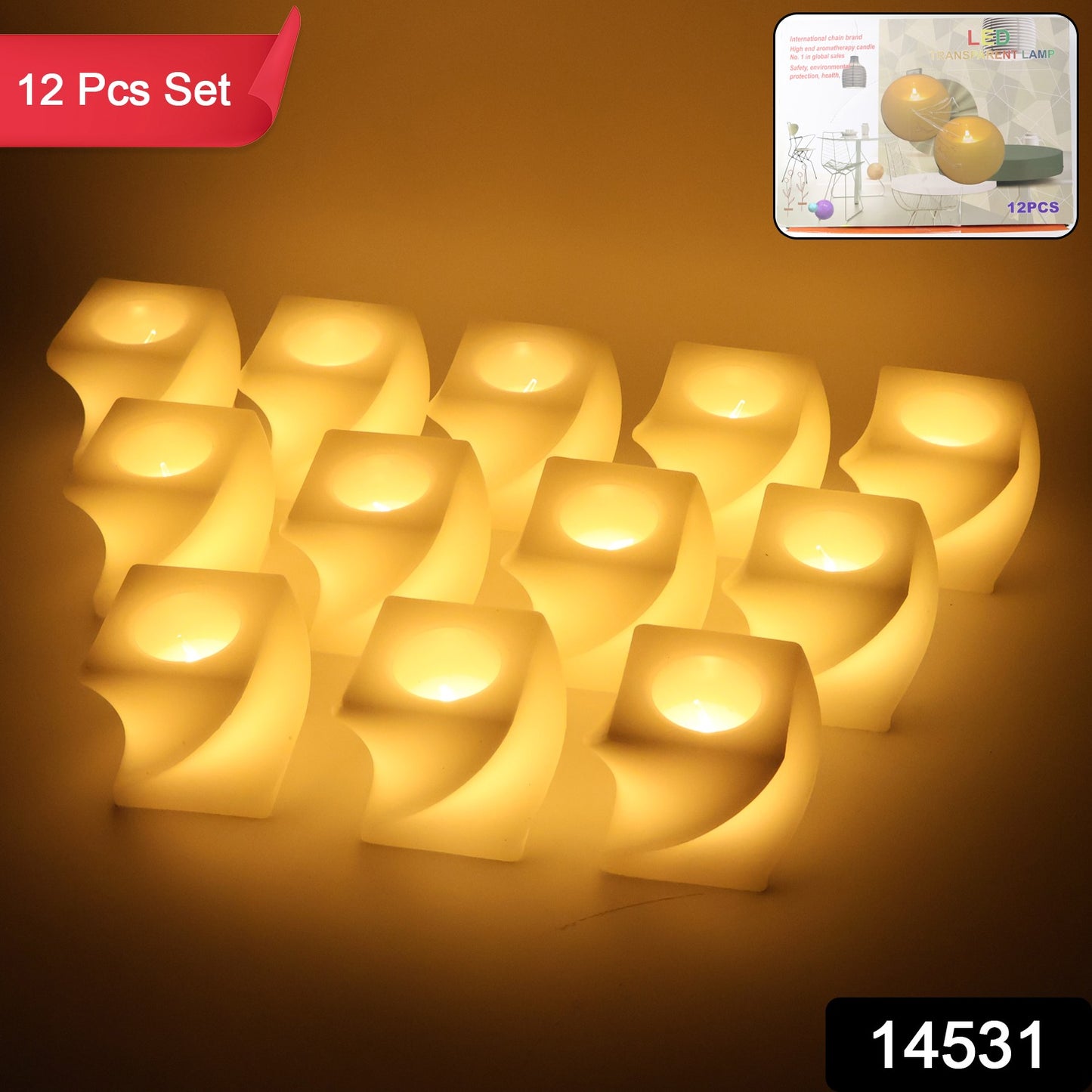Set Of 12 Led Flameless Decorative Candles Square Shape Tealight Lamps