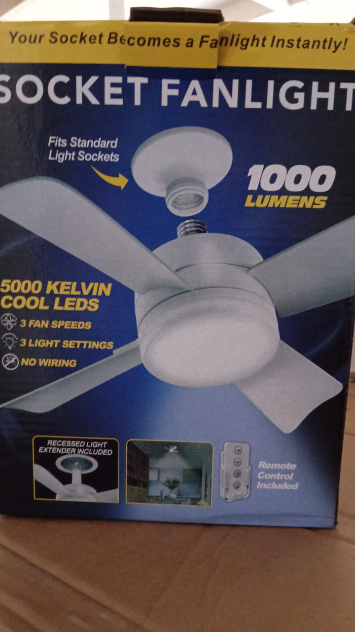 17845 Socket Fan Light Original - Cool Light Led Ceiling Fans With Lights And Remote Control Replacement For Lightbulb - Bedroom Kitchen Living Room1000 Lumens 5000 Kelvins Cool Leds (Remote Battery Not Included)