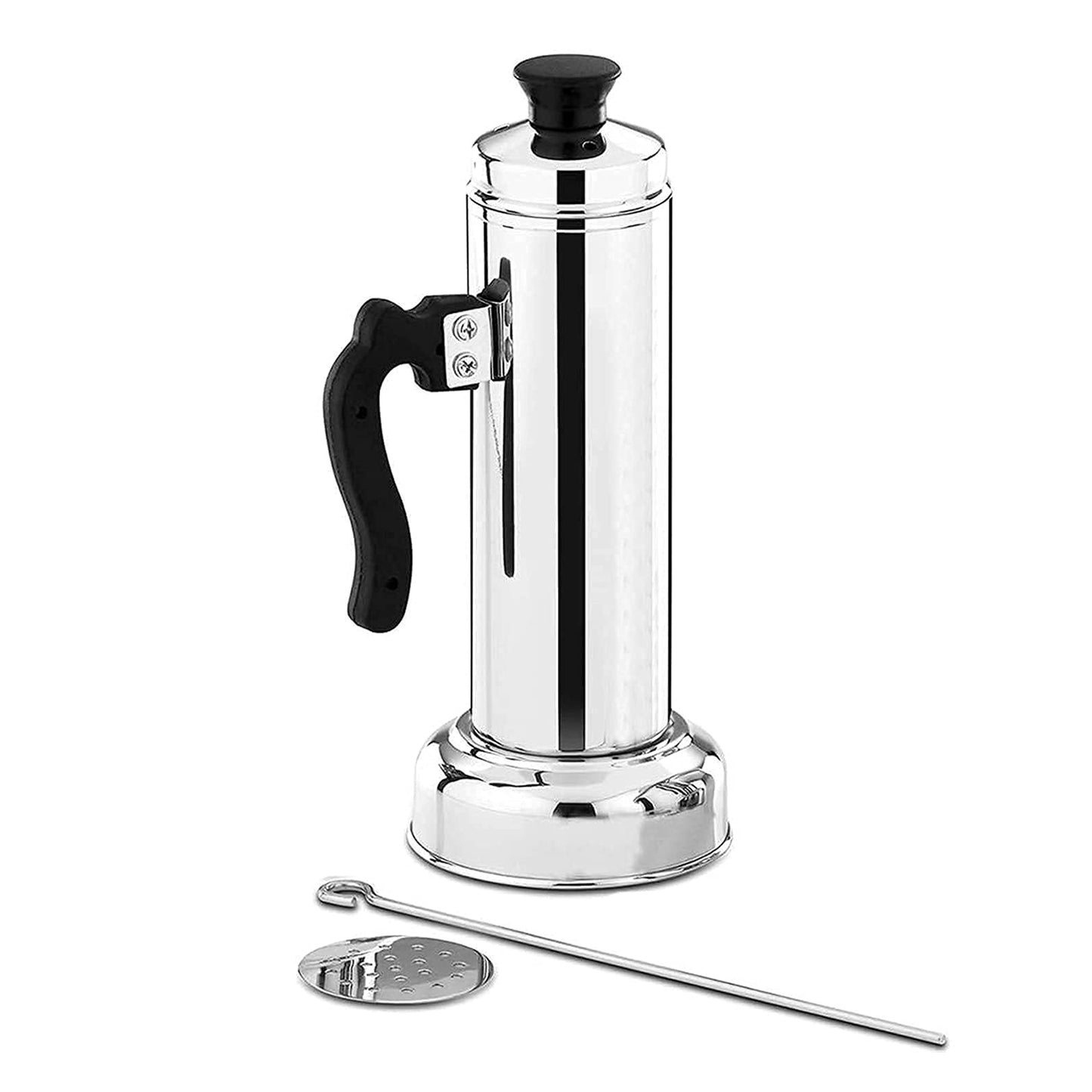 5311 Puttu Maker With Steamer Plate Metal Stick Black Plastic Handle Silver Lid Puttu Maker Set To Use With Pressure Cooker Top Food Grade Stainless Steel