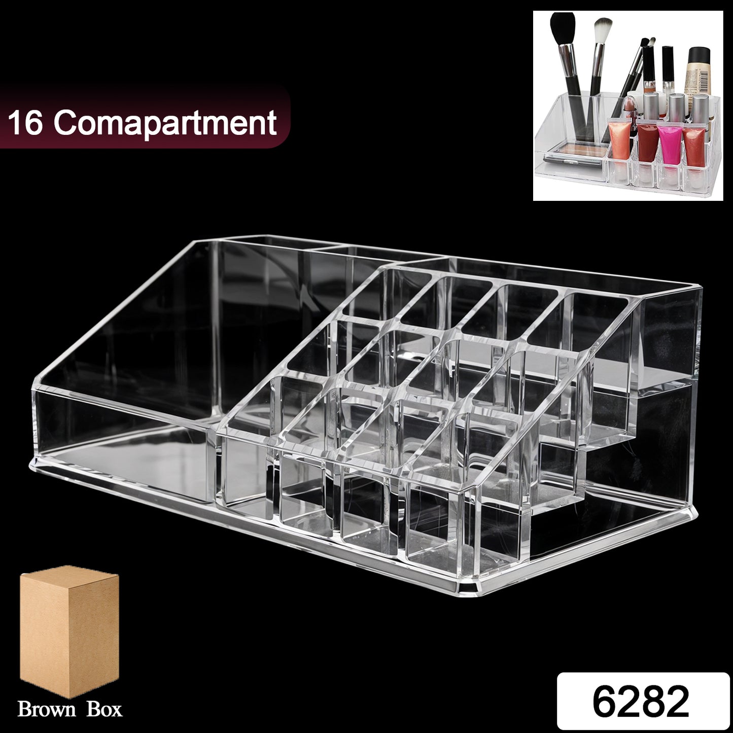 6282 16 Compartment Cosmetic Makeup Jewellery Lipstick Storage Organiser Box Cosmetic Storage Box Make-up Lipstick Organizer Lipstick Holder Case Transparent