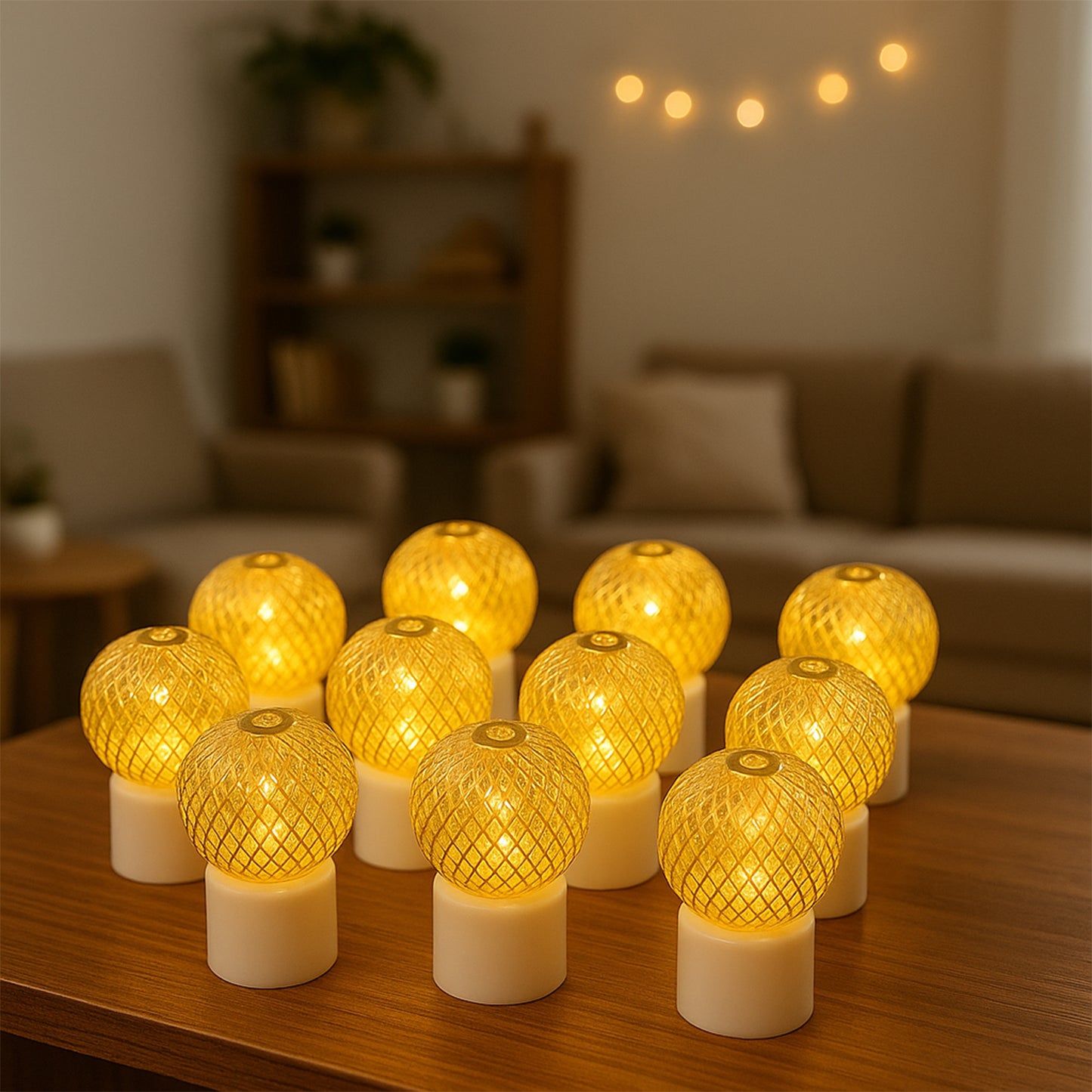 Led Ball Shaped Decorative Light With Mesh Cover (12 Pc Set)