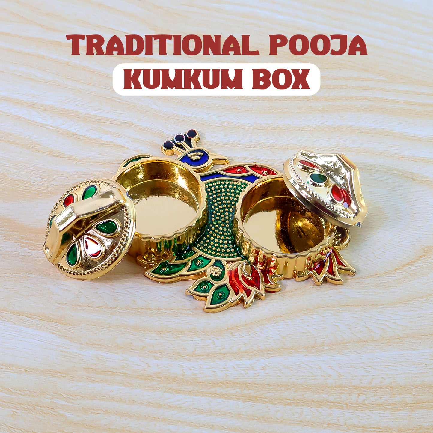 Peacock Design Metal Kumkum Rolichawal Box - (1 Pc)