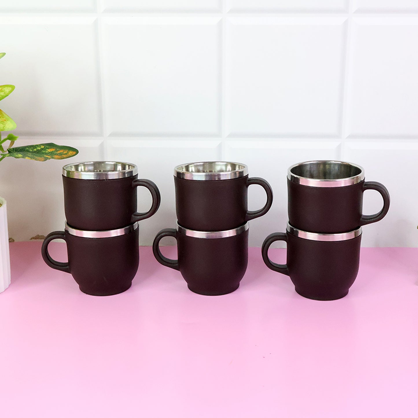 Apex Premium Double Wall Stainless Steel Cappuccino Mug Gift Set (6 Pc 100 Ml)