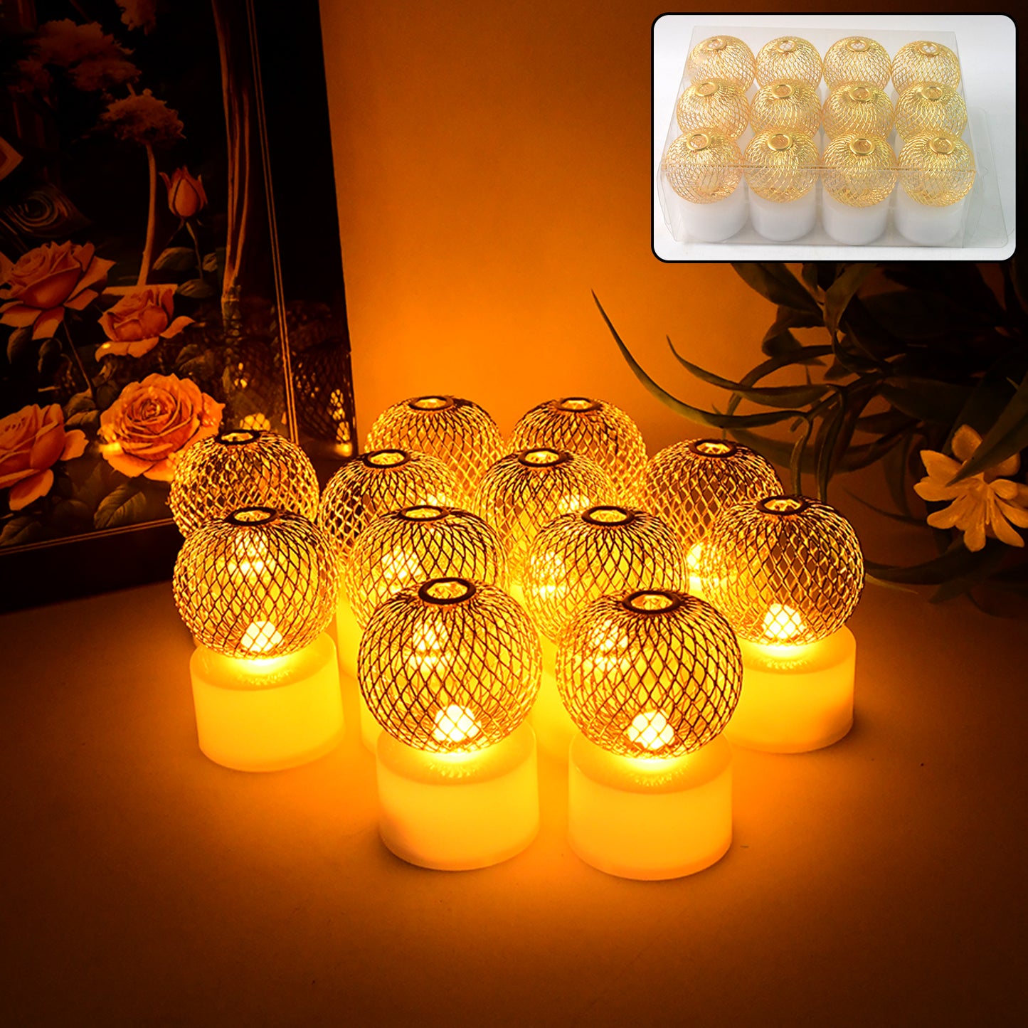Led Ball Shaped Decorative Light With Mesh Cover (12 Pc Set)