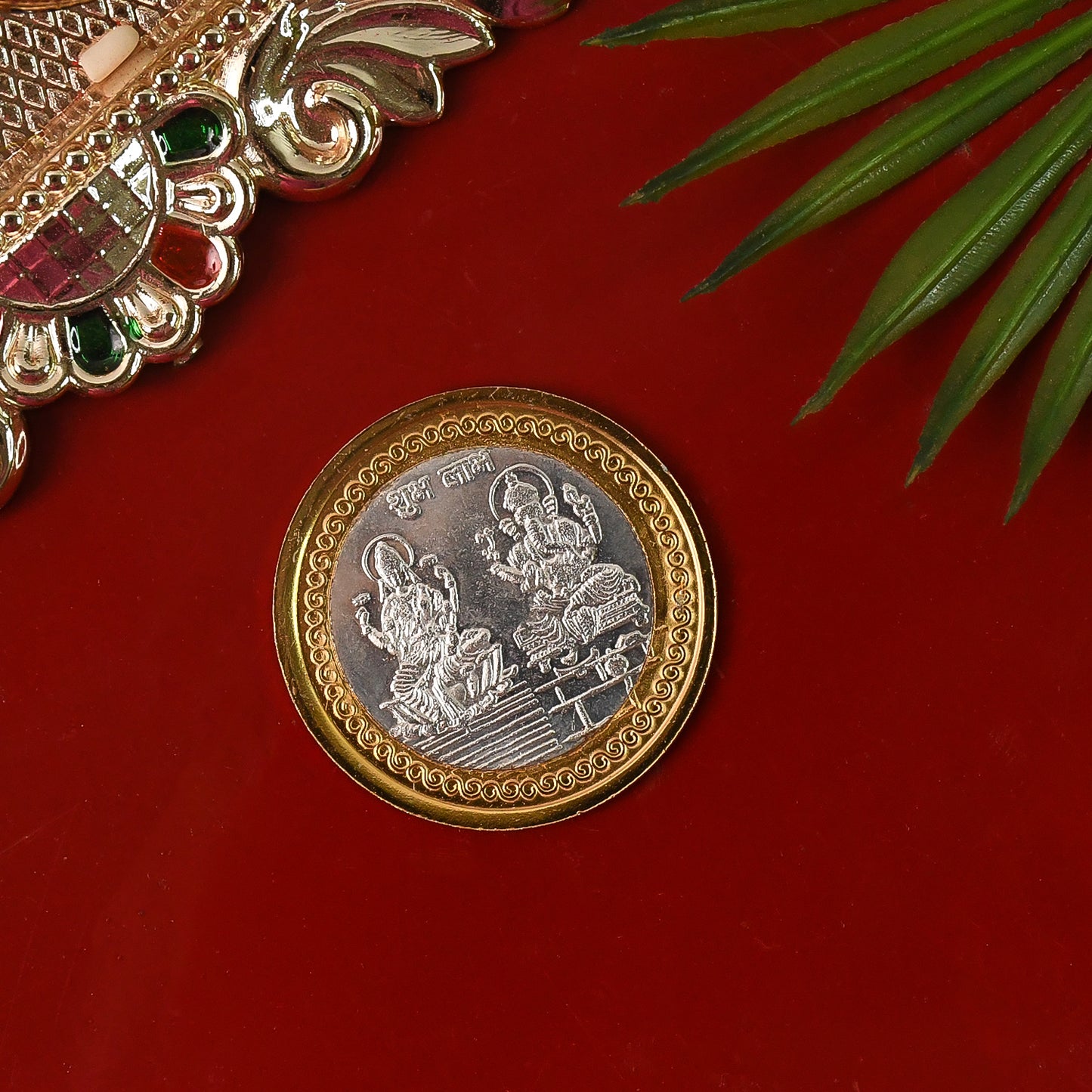 Premium Gold Silver Dual-tone Religious Coin With Lakshmi Ganesh Design