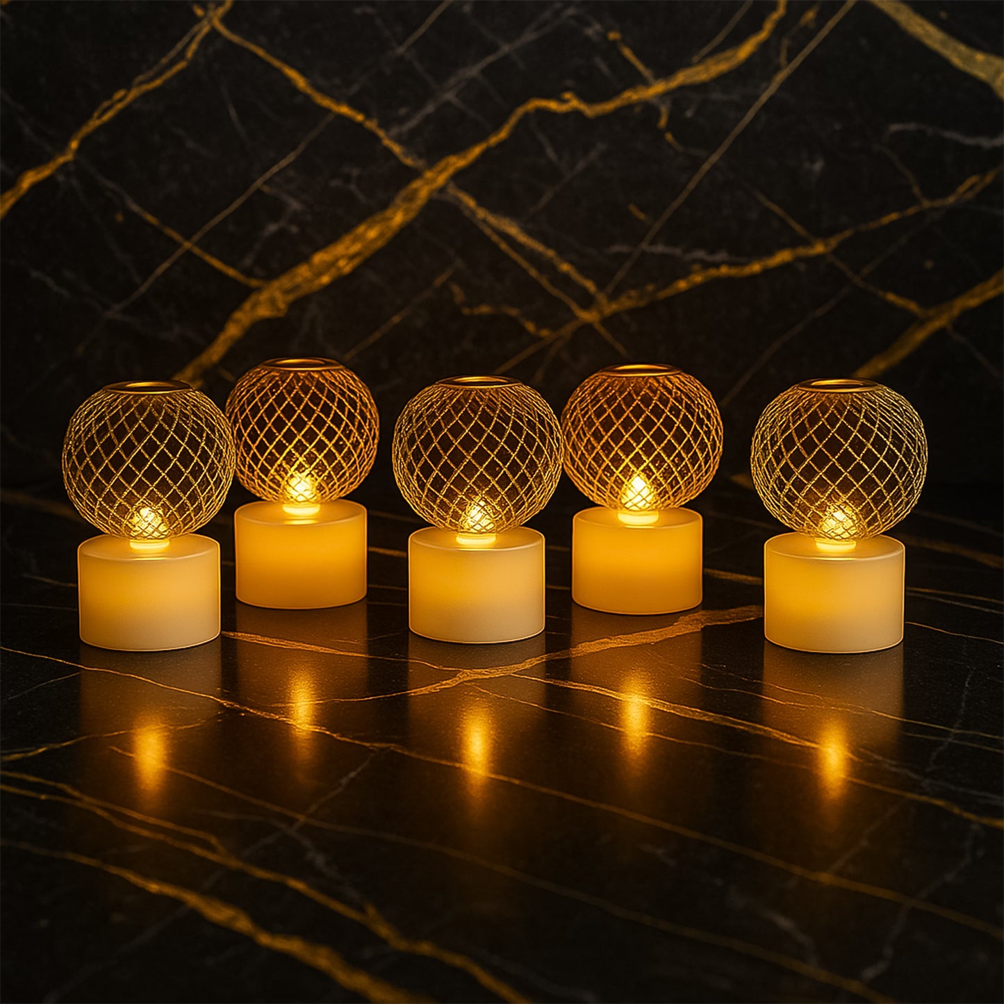 Led Ball Shaped Decorative Light With Mesh Cover (5 Pc Set)