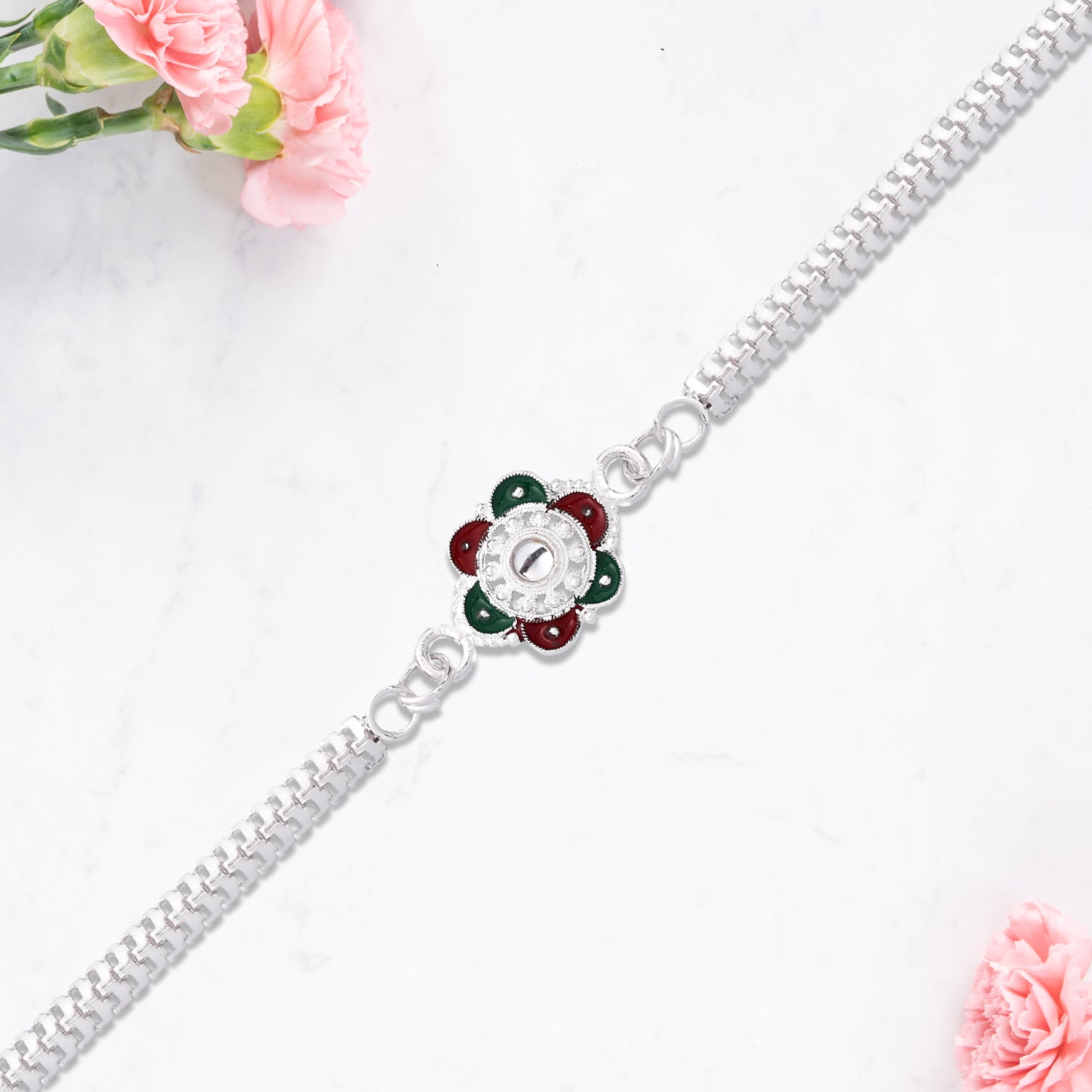 Circular Floral Mirror Rakhi main image 1