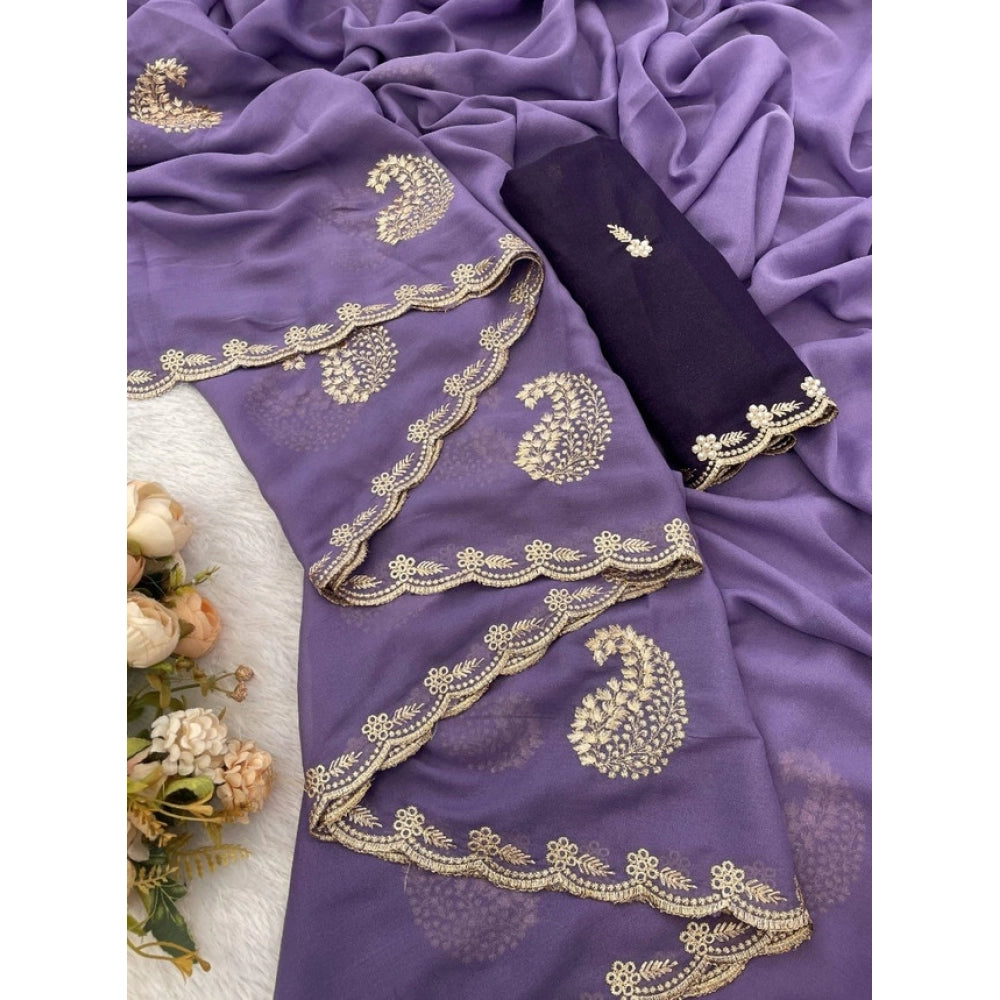 Generic Women's Digital Printed Georgette Saree With Unstitched Blouse (Lavendar, 5-6 Mtrs)