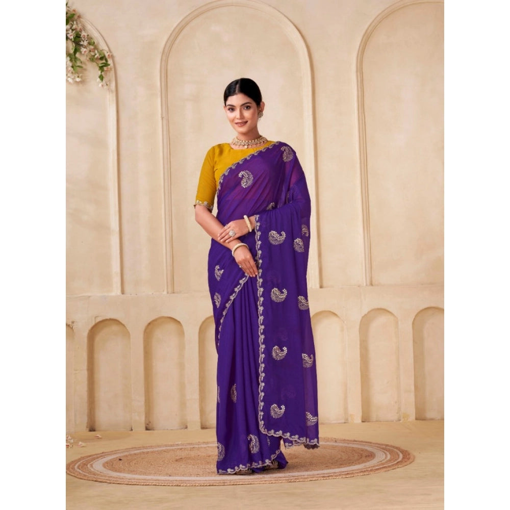 Generic Women's Digital Printed Georgette Saree With Unstitched Blouse (Purple, 5-6 Mtrs)