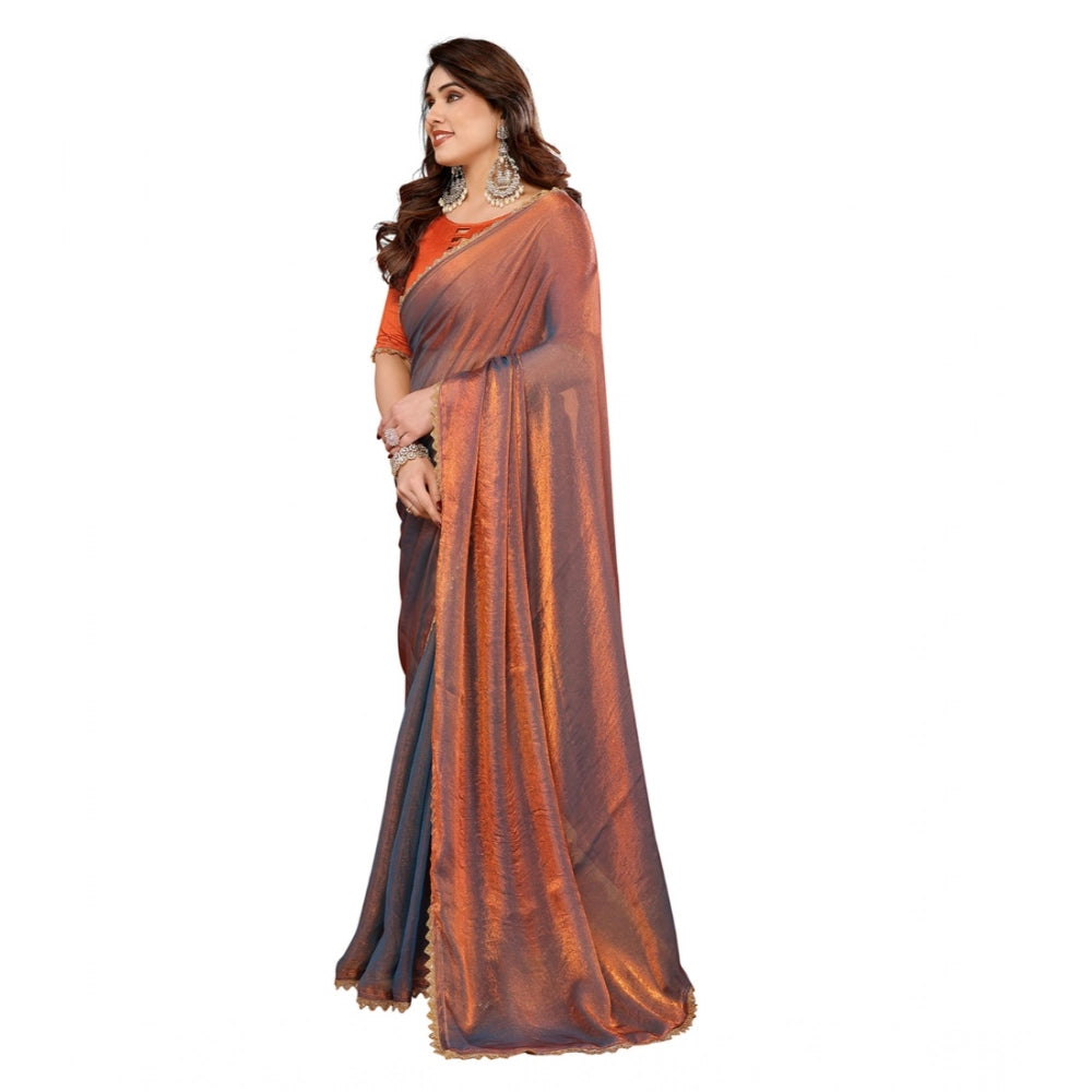 Generic Women's Georgette Printed Saree With Unstitched Blouse 5.5Mtr (Orange)